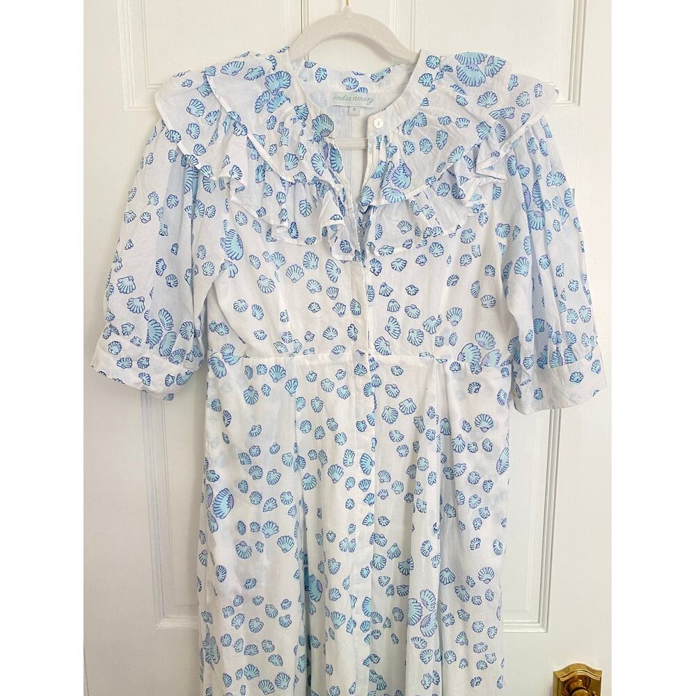 Julia India Amory JA Ruffle Shirt Maxi Dress Blue Shell Puff Sleeve Tuckernuck S - Picture 7 of 11
